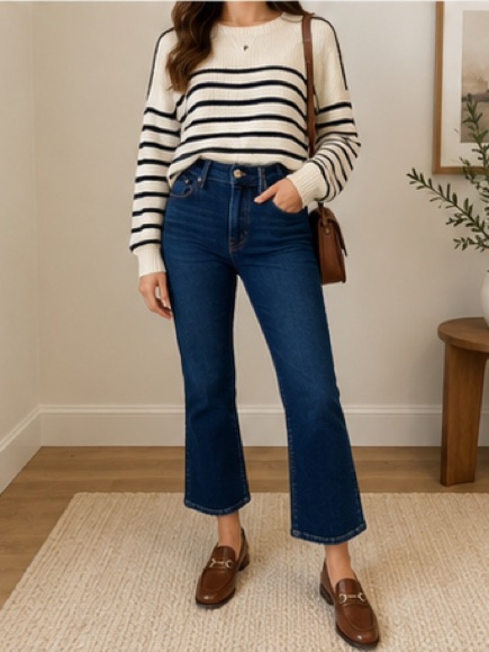 Everlane The Kick Crop Jean in a classic dark blue wash.